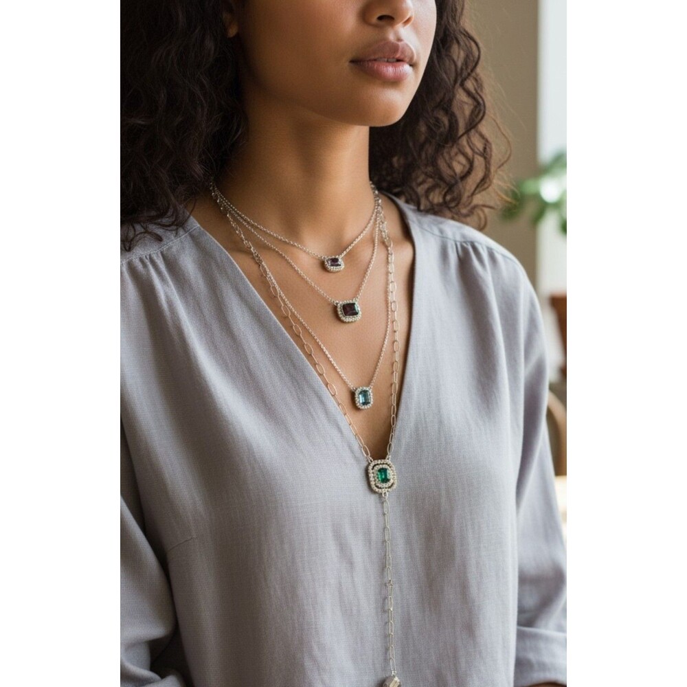 Boho Layered Gold Tone Necklace Set Colorful Gemstone Drop Earrings